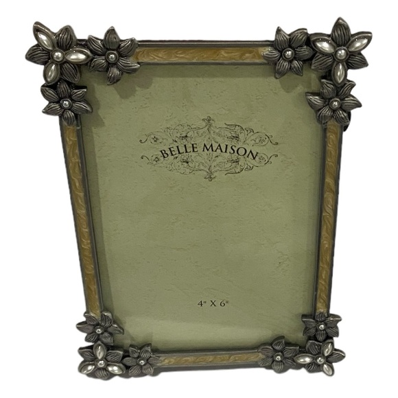 Belle Maison Art Nouveau Enamel Frame w/ Flowers & Pearl Inlays 4x6” Beautiful! - Picture 7 of 15